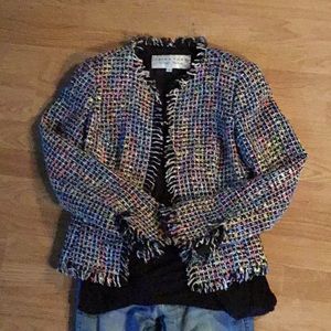 Trina Turk Multi Tweed Jacket with Fringe